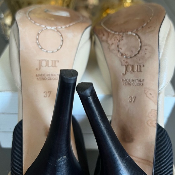 O Jour   Cream and Black Peep Toe Heels Size 37 - Picture 10 of 11